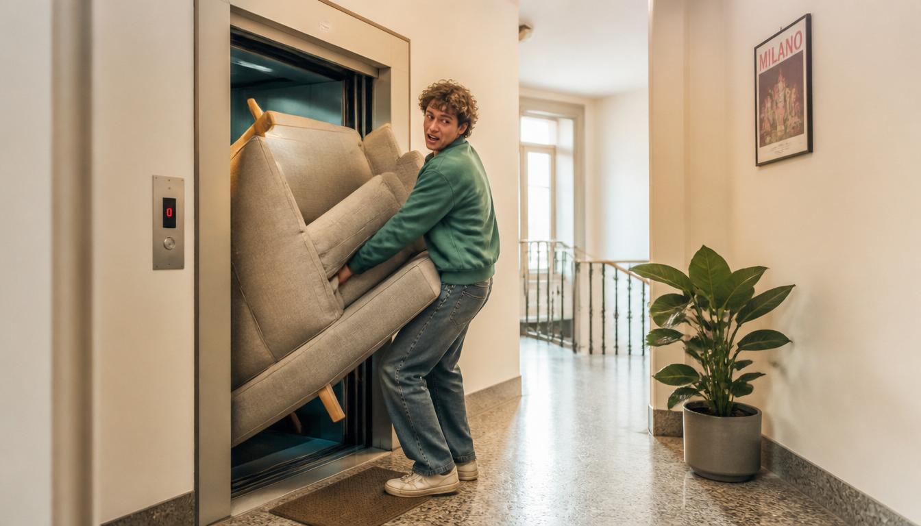Divano incastrato in un ascensore stretto