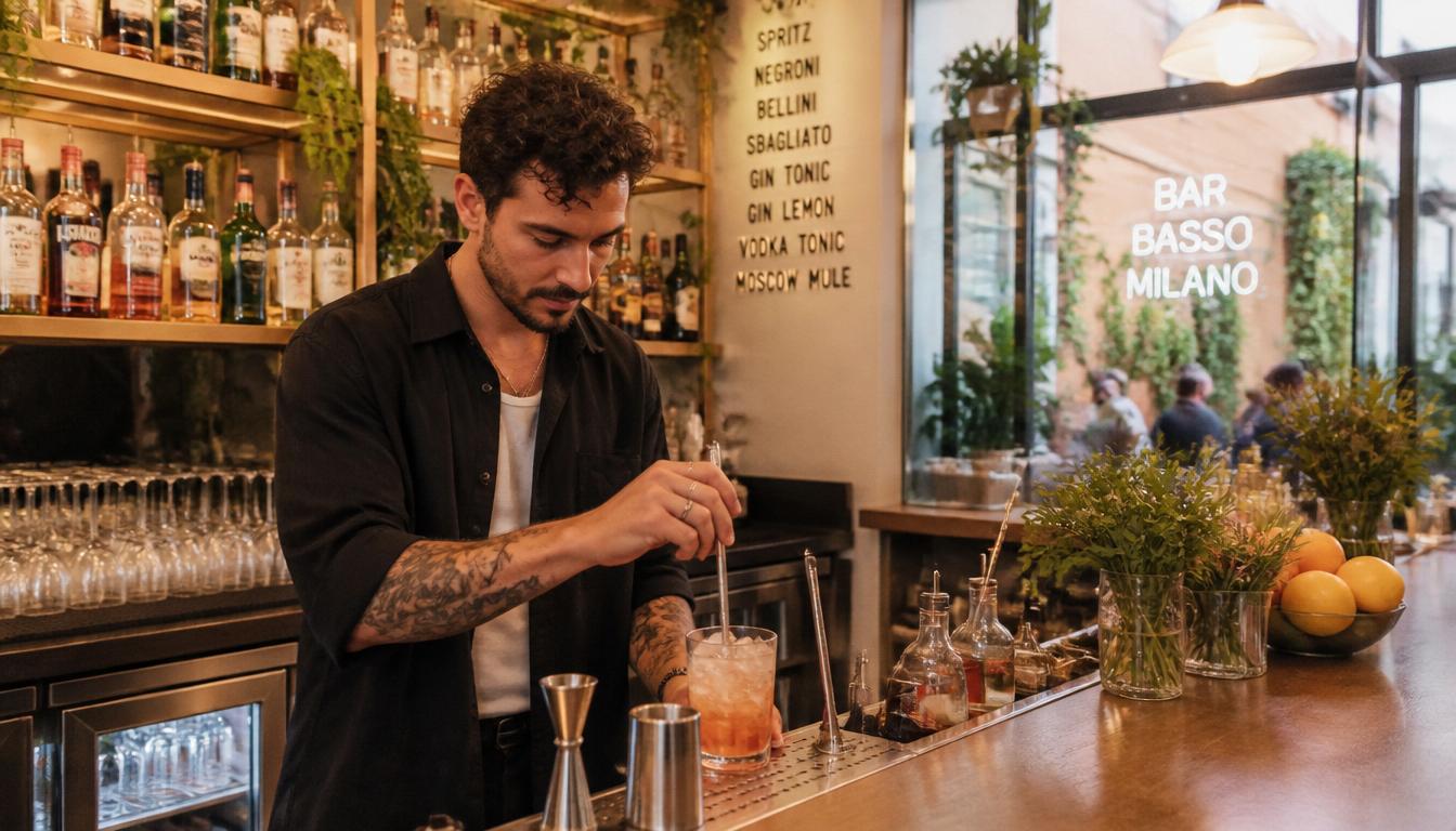 Bartender dietro un bancone a Milano