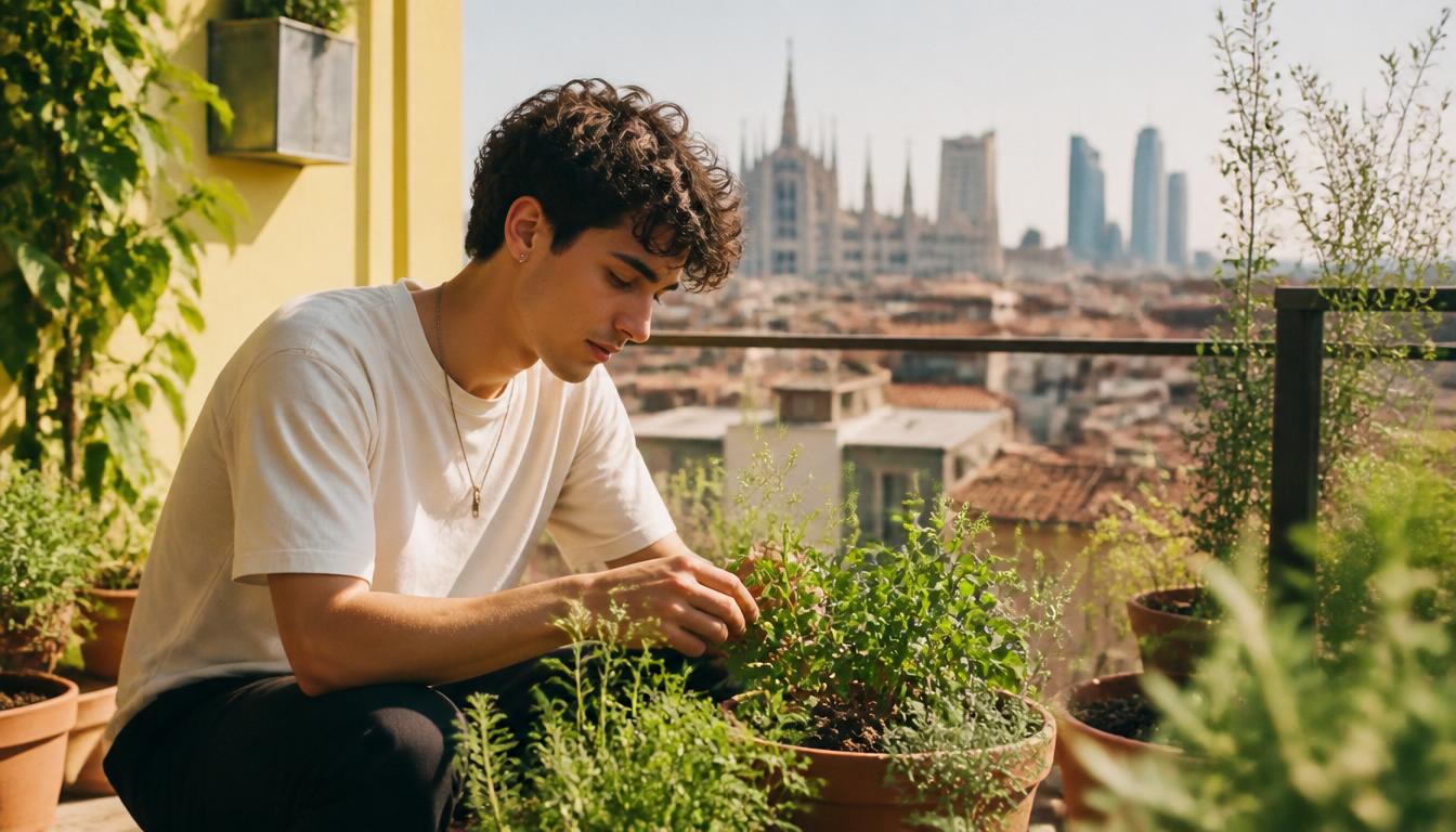 Giardiniere su un terrazzo a Milano
